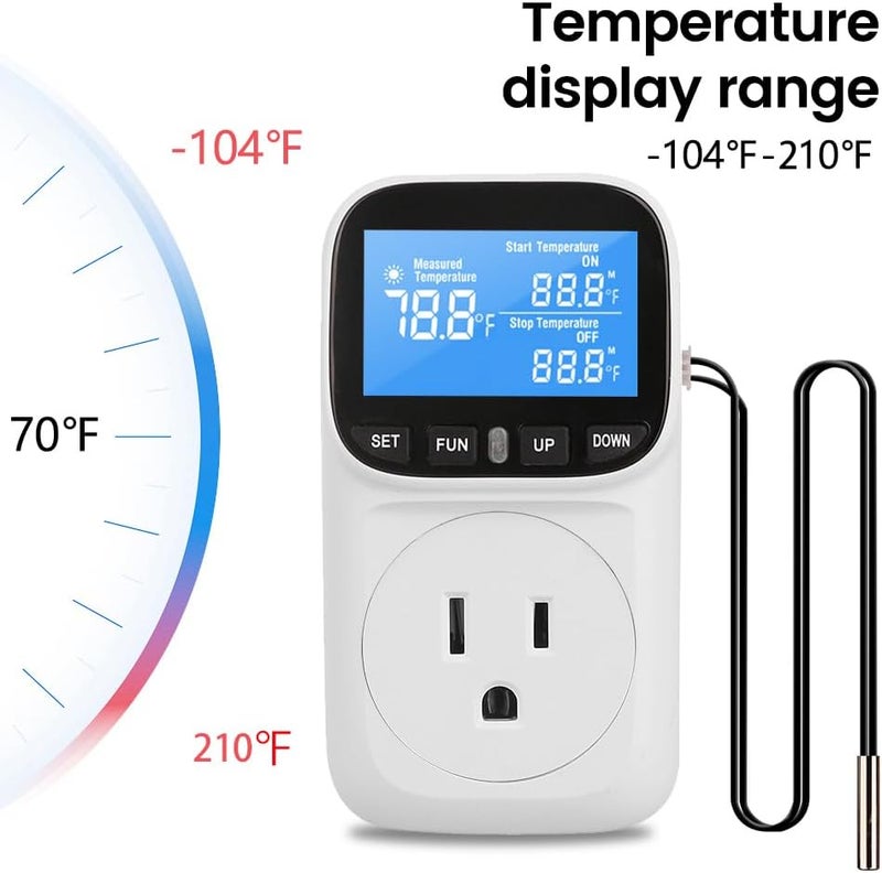 diymore Plug in Digital Thermostat Temperature Controller,1800W,120V / 15A,-104℉~210℉, Heating Cooling Mode Solar Controller Incubator Thermometer Reptile Greenhouse Thermostat Pool Thermometer - Image 5